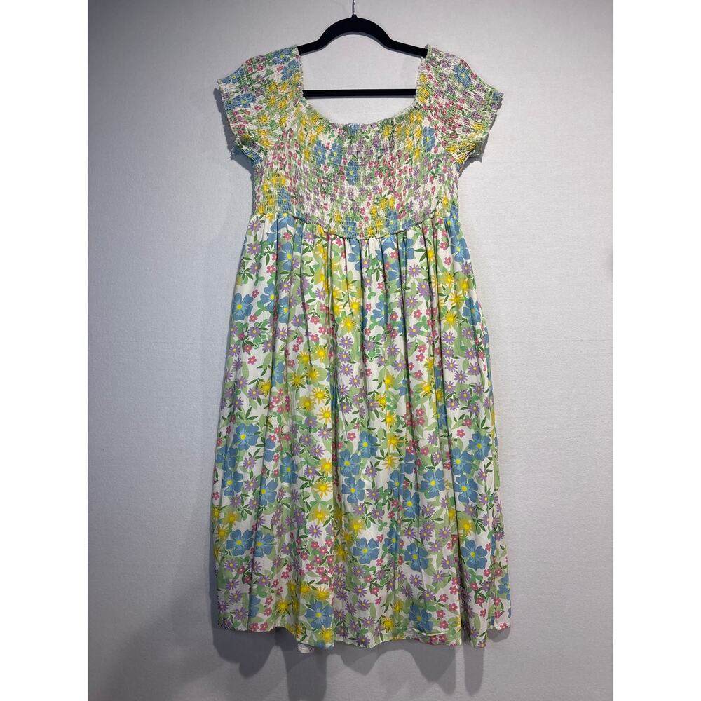 NWOT Blakely Floral Dress Smocked Top Lined Pockets 1x/2x